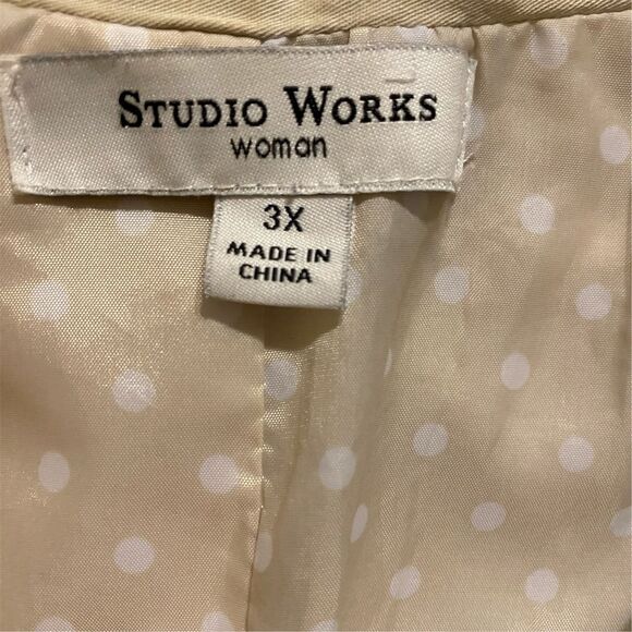 Studio Works Woman Beige Basic Jacket 3XL Mid-Length Casual Zip Front - Picture 6 of 7